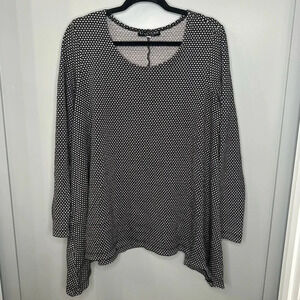 Bryn Walker Asymmetrical Tunic Top Scoop Neck Black and White Polka Dot Size M